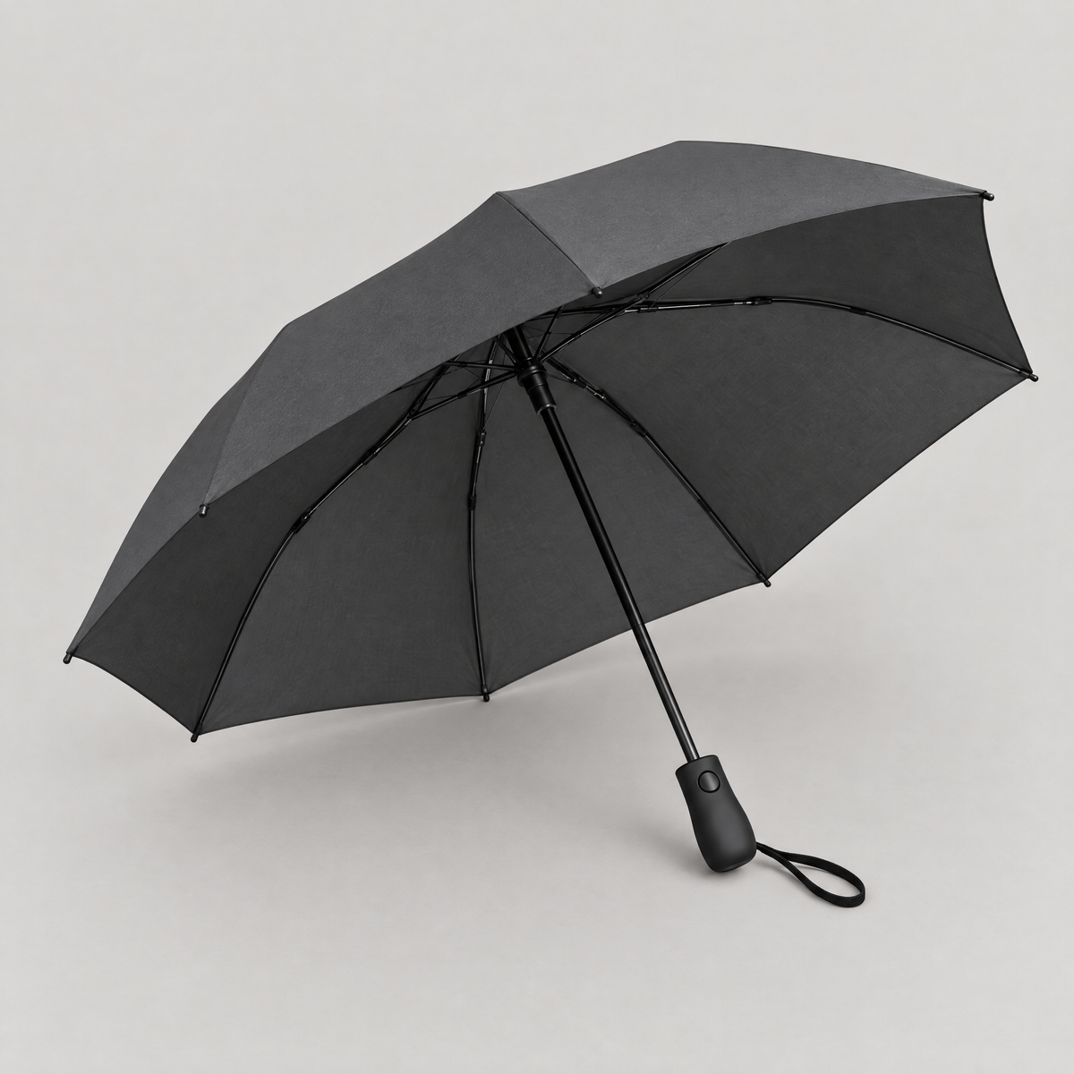 Paraguas plegable automático gris oscuro, abierto