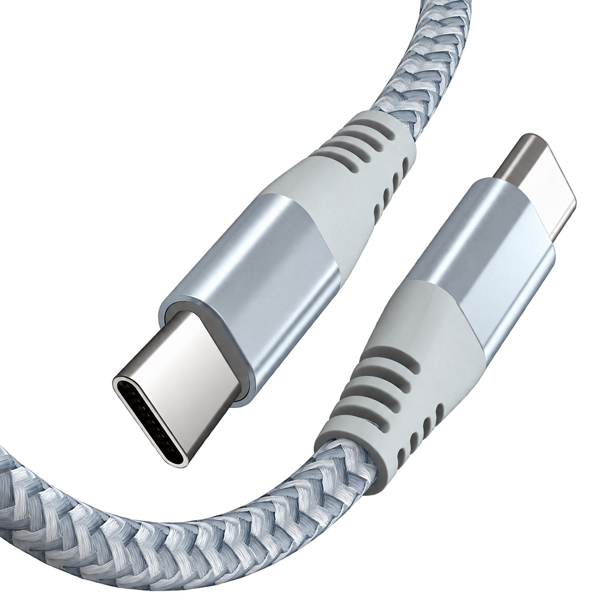 Cable USB-C a USB-C gris de un metro con conectores rectos